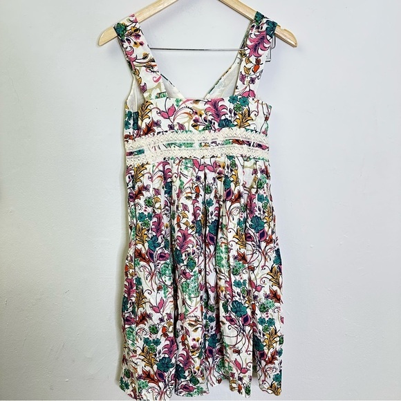 Sundance Catalog Linen Sleeveless Floral Dress Cross Lace Front Fit‎ & Flare P2 - Picture 7 of 8